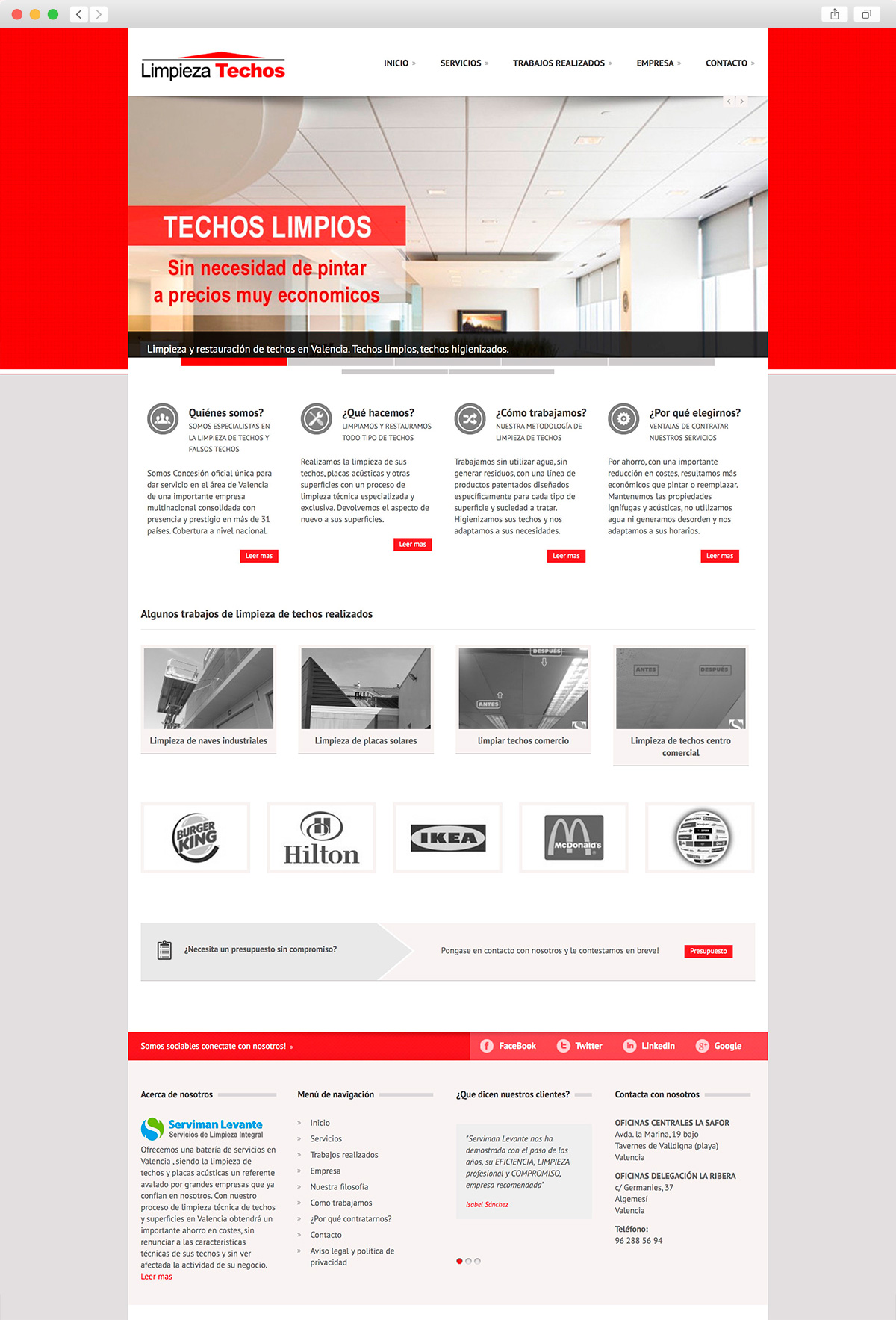 Diseño de pagina Web corporativa para una empresa de limpieza de techos en Valencia