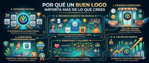 Infografía moderna sobre branding con seis puntos ilustrados