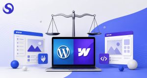 Comparativa entre WordPress y Webflow para crear una página web profesional con enfoque en diseño, rendimiento y posicionamiento SEO.
