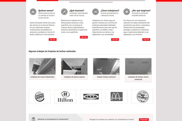 Diseño de pagina Web corporativa para una empresa de limpieza de techos en Valencia